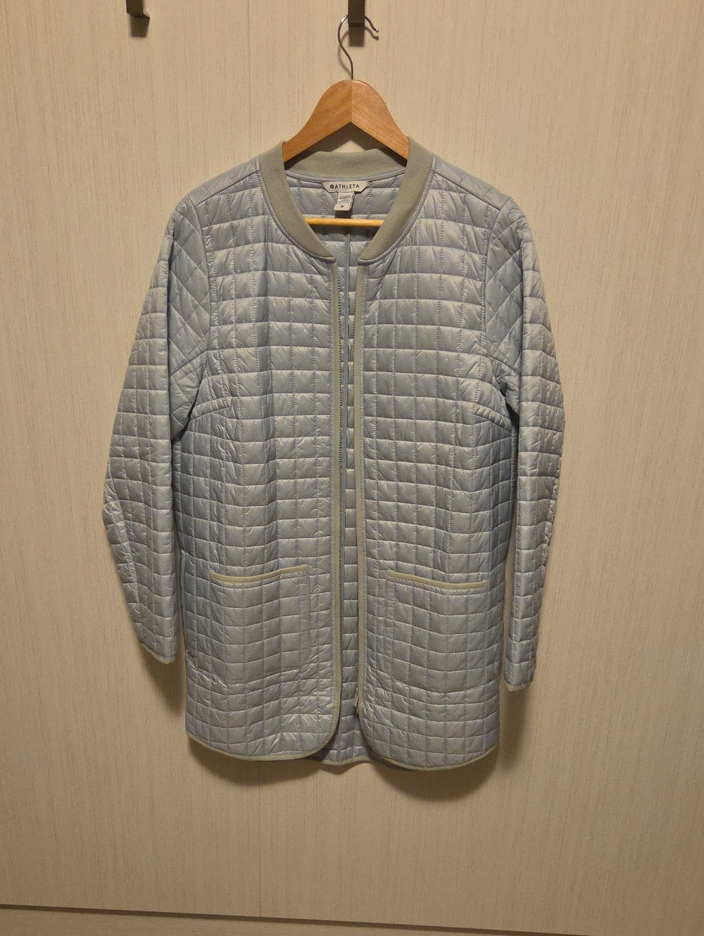 Athleta Light Minty Gray Quilted Longline Puffer Jacket